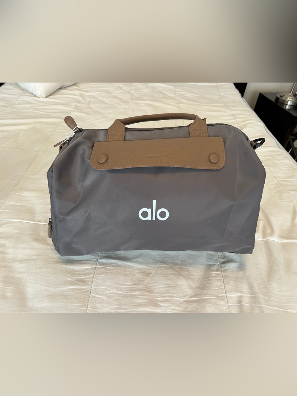 Grey leather handle bag